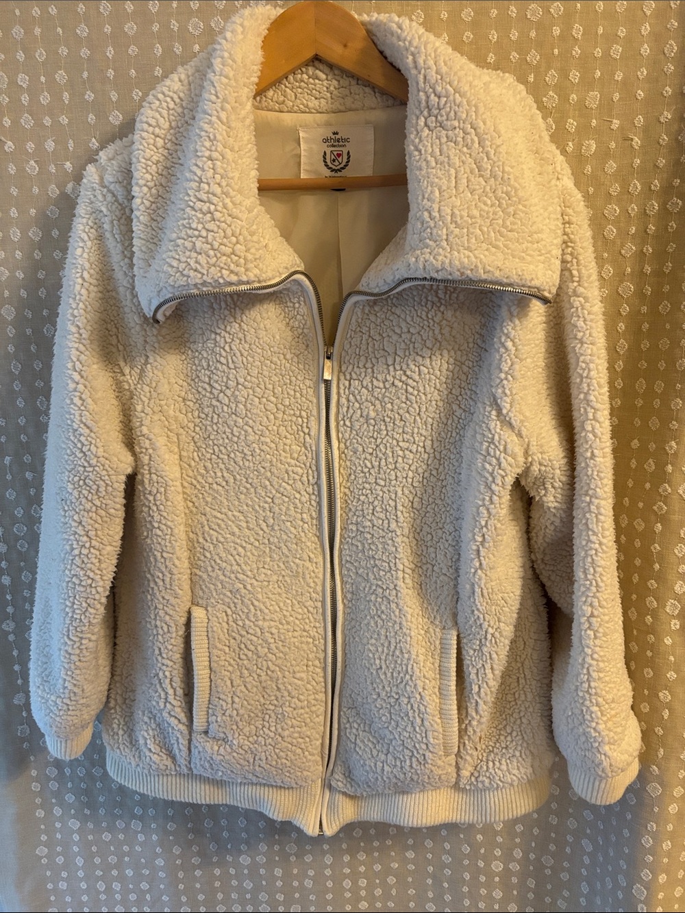 Athletic Works Cream Teddy Sherpa Zip Jacket